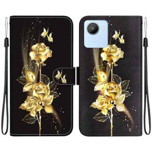 For Realme C30 / C30s Crystal Texture Colored Drawing Leather Phone Case(Gold Butterfly Rose)