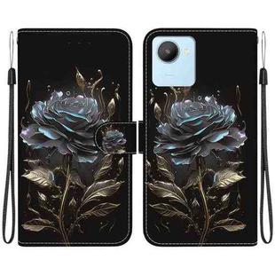 For Realme C30 / C30s Crystal Texture Colored Drawing Leather Phone Case(Black Rose)