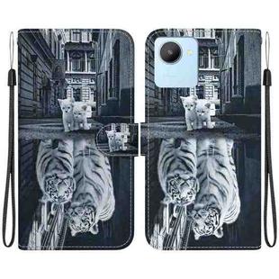 For Realme C30 / C30s Crystal Texture Colored Drawing Leather Phone Case(Cat Tiger Reflection)