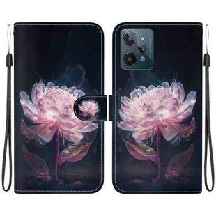 For Realme C31 Crystal Texture Colored Drawing Leather Phone Case(Purple Peony)