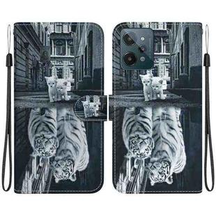 For Realme C31 Crystal Texture Colored Drawing Leather Phone Case(Cat Tiger Reflection)