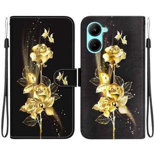 For Realme C33 Crystal Texture Colored Drawing Leather Phone Case(Gold Butterfly Rose)