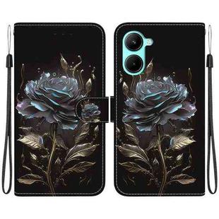 For Realme C33 Crystal Texture Colored Drawing Leather Phone Case(Black Rose)