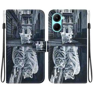 For Realme C33 Crystal Texture Colored Drawing Leather Phone Case(Cat Tiger Reflection)