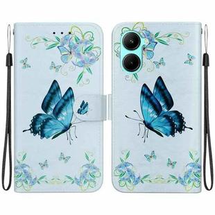 For Realme C33 Crystal Texture Colored Drawing Leather Phone Case(Blue Pansies)