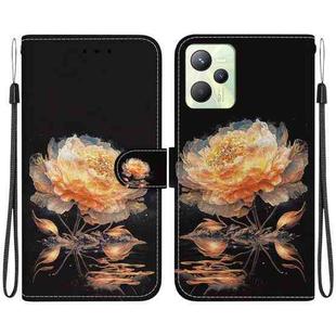 For Realme C35 Crystal Texture Colored Drawing Leather Phone Case(Gold Peony)