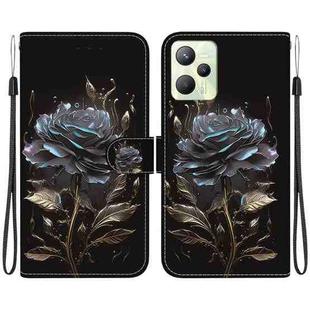 For Realme C35 Crystal Texture Colored Drawing Leather Phone Case(Black Rose)
