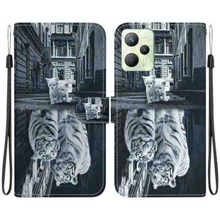 For Realme C35 Crystal Texture Colored Drawing Leather Phone Case(Cat Tiger Reflection)