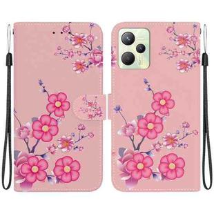 For Realme C35 Crystal Texture Colored Drawing Leather Phone Case(Cherry Blossoms)