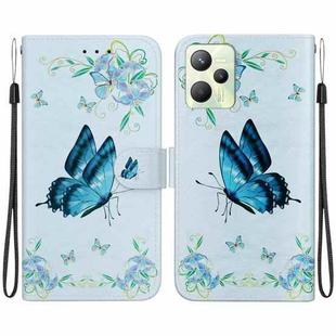 For Realme C35 Crystal Texture Colored Drawing Leather Phone Case(Blue Pansies)