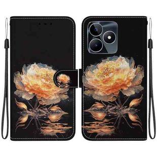 For Realme C53 / Narzo N53 Crystal Texture Colored Drawing Leather Phone Case(Gold Peony)