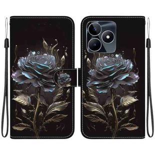 For Realme C53 / Narzo N53 Crystal Texture Colored Drawing Leather Phone Case(Black Rose)