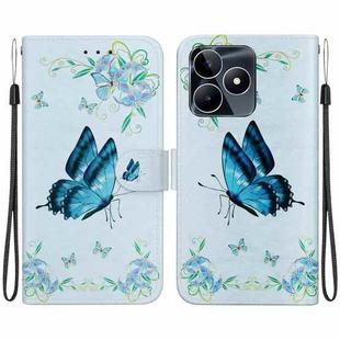 For Realme C53 / Narzo N53 Crystal Texture Colored Drawing Leather Phone Case(Blue Pansies)