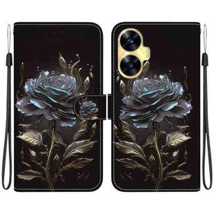 For Realme C55 Crystal Texture Colored Drawing Leather Phone Case(Black Rose)