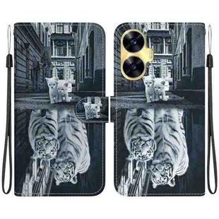 For Realme C55 Crystal Texture Colored Drawing Leather Phone Case(Cat Tiger Reflection)