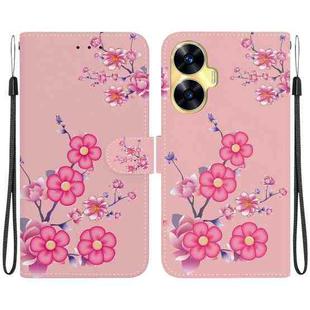 For Realme C55 Crystal Texture Colored Drawing Leather Phone Case(Cherry Blossoms)