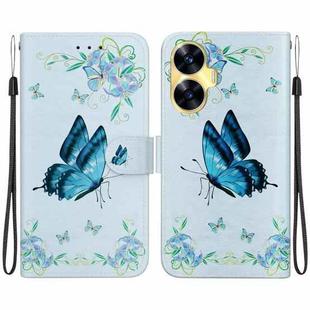 For Realme C55 Crystal Texture Colored Drawing Leather Phone Case(Blue Pansies)