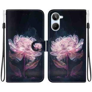 For Realme 10 4G Crystal Texture Colored Drawing Leather Phone Case(Purple Peony)