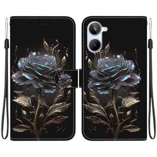 For Realme 10 4G Crystal Texture Colored Drawing Leather Phone Case(Black Rose)