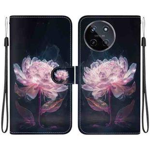 For Realme 11 4G Crystal Texture Colored Drawing Leather Phone Case(Purple Peony)