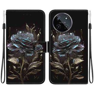 For Realme 11 4G Crystal Texture Colored Drawing Leather Phone Case(Black Rose)
