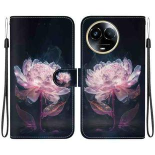 For Realme 11 5G Crystal Texture Colored Drawing Leather Phone Case(Purple Peony)