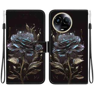 For Realme 11 5G Crystal Texture Colored Drawing Leather Phone Case(Black Rose)