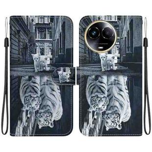 For Realme 11 5G Crystal Texture Colored Drawing Leather Phone Case(Cat Tiger Reflection)