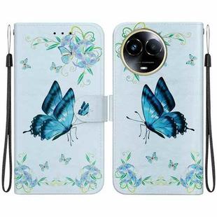 For Realme 11 5G Crystal Texture Colored Drawing Leather Phone Case(Blue Pansies)