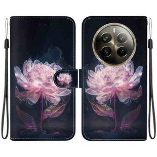 For Realme 12 Pro+ Global Crystal Texture Colored Drawing Leather Phone Case(Purple Peony)