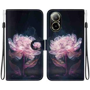 For Realme C67 4G Global Crystal Texture Colored Drawing Leather Phone Case(Purple Peony)