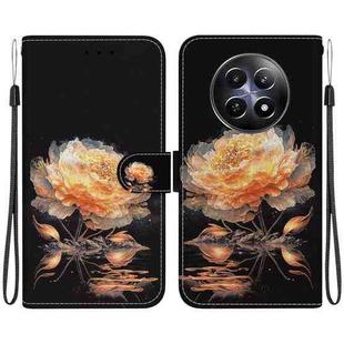 For Realme 12 5G Crystal Texture Colored Drawing Leather Phone Case(Gold Peony)