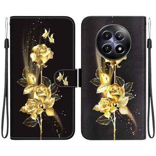 For Realme 12 5G Crystal Texture Colored Drawing Leather Phone Case(Gold Butterfly Rose)