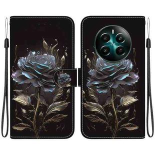 For Realme 12+ Crystal Texture Colored Drawing Leather Phone Case(Black Rose)