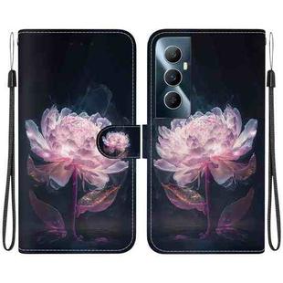 For Realme C65 4G Crystal Texture Colored Drawing Leather Phone Case(Purple Peony)