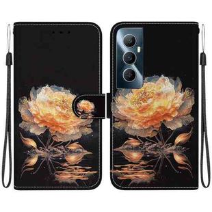 For Realme C65 4G Crystal Texture Colored Drawing Leather Phone Case(Gold Peony)