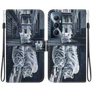 For Realme C65 4G Crystal Texture Colored Drawing Leather Phone Case(Cat Tiger Reflection)