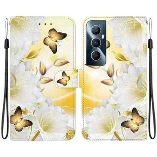 For Realme C65 4G Crystal Texture Colored Drawing Leather Phone Case(Gold Butterfly Epiphyllum)