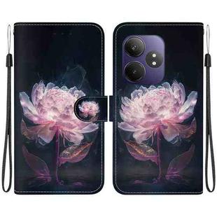 For Realme GT 6 / GT 6T / GT Neo6 Crystal Texture Colored Drawing Leather Phone Case(Purple Peony)