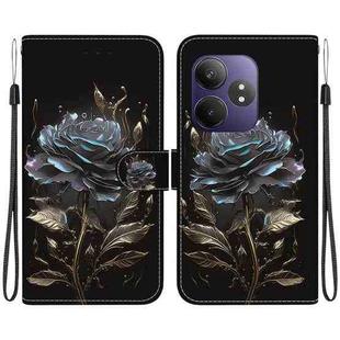 For Realme GT 6 / GT 6T / GT Neo6 Crystal Texture Colored Drawing Leather Phone Case(Black Rose)