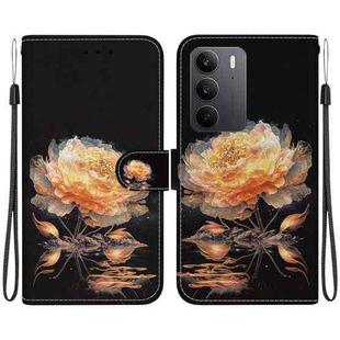 For Realme C75 Crystal Texture Colored Drawing Leather Phone Case(Gold Peony)