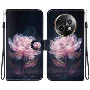 For Realme 13+ Global Crystal Texture Colored Drawing Leather Phone Case(Purple Peony)