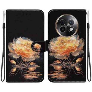 For Realme 13+ Global Crystal Texture Colored Drawing Leather Phone Case(Gold Peony)