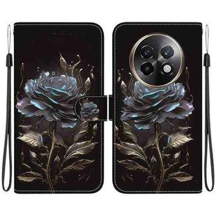 For Realme 13+ Global Crystal Texture Colored Drawing Leather Phone Case(Black Rose)