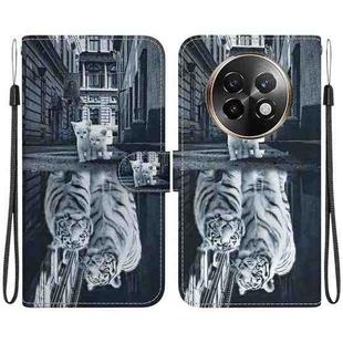 For Realme 13+ Global Crystal Texture Colored Drawing Leather Phone Case(Cat Tiger Reflection)