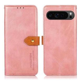 For Google Pixel 9 Pro KHAZNEH Dual-color Cowhide Texture Flip Leather Phone Case(Rose Gold)