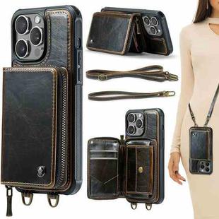 For iPhone 15 Pro Max JEEHOOD C22 Series Zipper Wallet Leather Phone Case with Dual Lanyard(Coffee)
