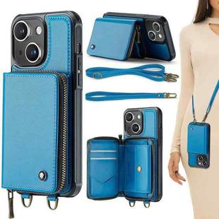 For iPhone 15 Plus JEEHOOD C22 Series Zipper Wallet Leather Phone Case with Dual Lanyard(Blue)