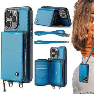 For iPhone 16 Pro JEEHOOD C22 Series Zipper Wallet Leather Phone Case with Dual Lanyard(Blue)