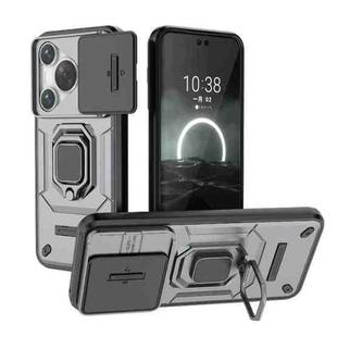 For Huawei P70 5G Sliding Camshield TPU + PC Shockproof Phone Case with Holder(Grey)
